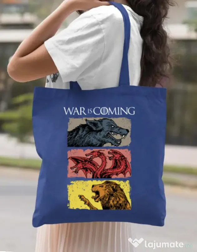 Sacosa din panza War is coming Albastru regal