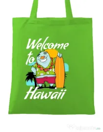 Sacosa din panza Welcome to Hawaii Verde mar
