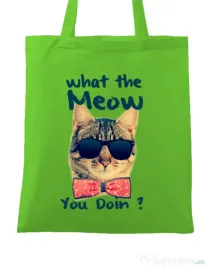 Sacosa din panza What the meow Verde mar