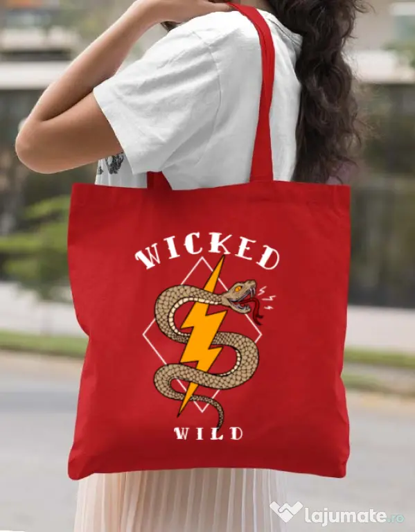 Sacosa din panza Wicked wild Rosu