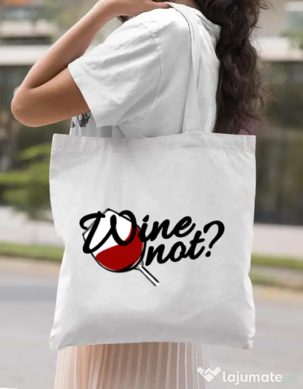 Sacosa din panza Wine not Alb