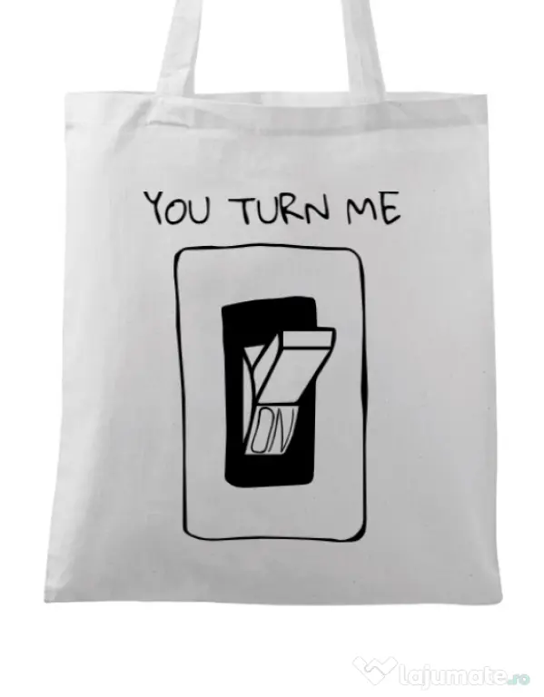 Sacosa din panza You turn me on Alb