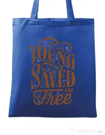 Sacosa din panza Young Saved And Free Albastru regal