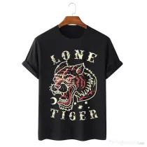 Tricou personalizat negru unisex Lone Tiger