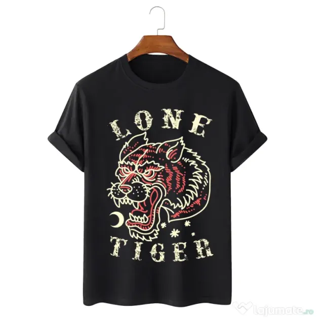 Tricou personalizat negru unisex Lone Tiger