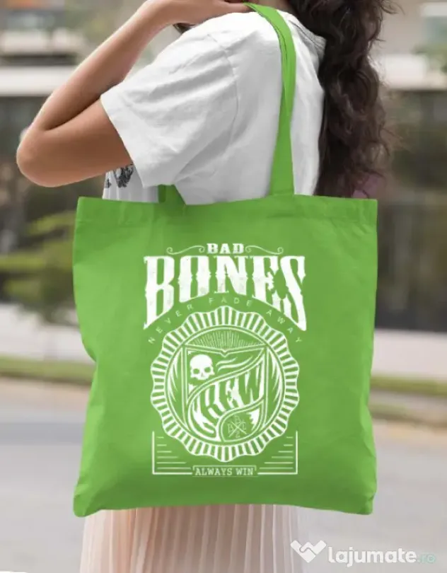 Sacosa din panza Bad bones crew always win Verde mar