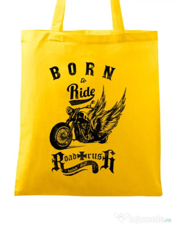 Sacosa din panza Born to ride Galben