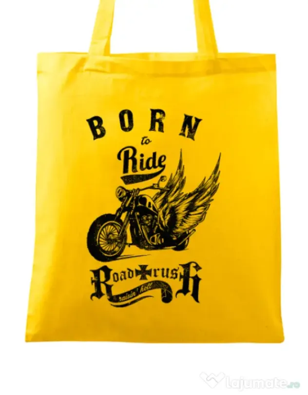 Sacosa din panza Born to ride Galben