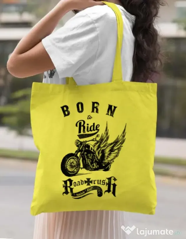 Sacosa din panza Born to ride Galben