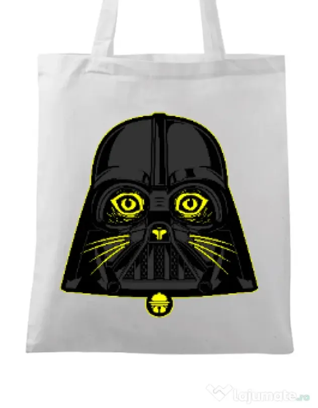 Sacosa din panza Cat Vader Alb