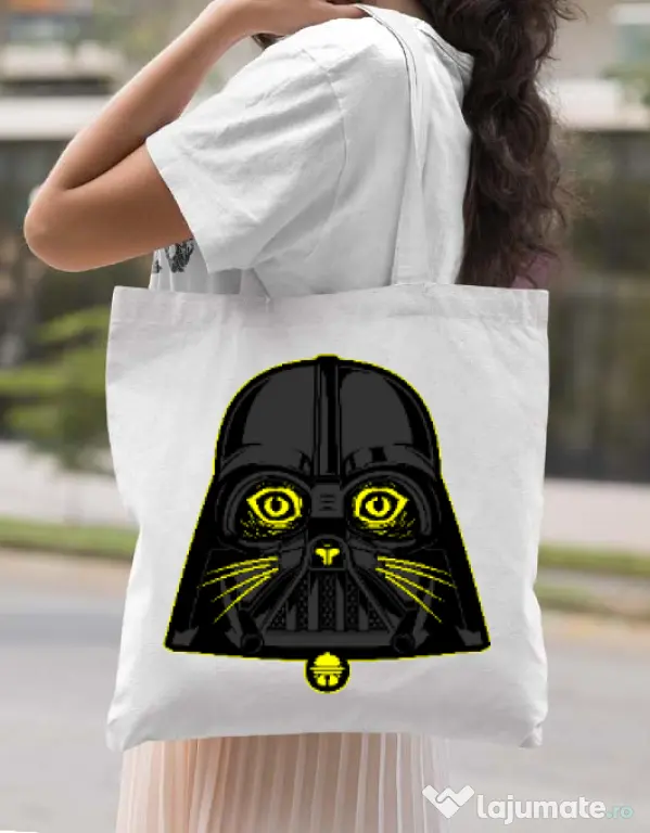 Sacosa din panza Cat Vader Alb