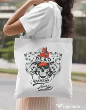 Sacosa din panza Dead rockers Alb 