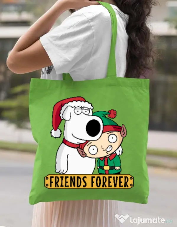 Sacosa din panza Friends forever Verde mar