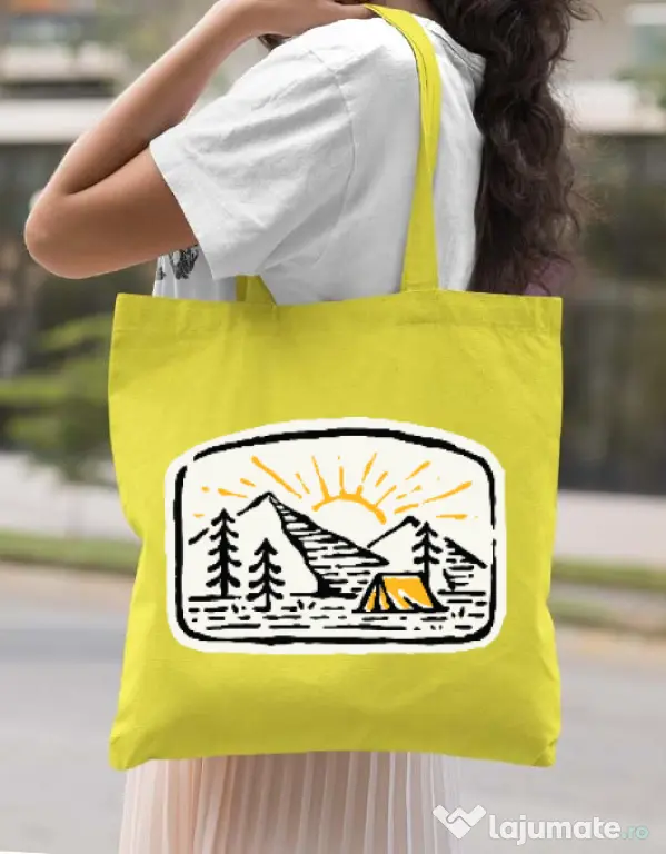 Sacosa din panza Hand drawn camp Galben