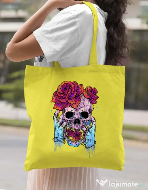 Sacosa din panza Hand skull Galben