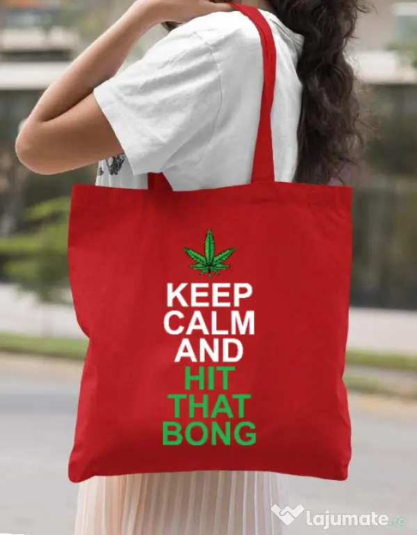 Sacosa din panza Hit that bong Rosu