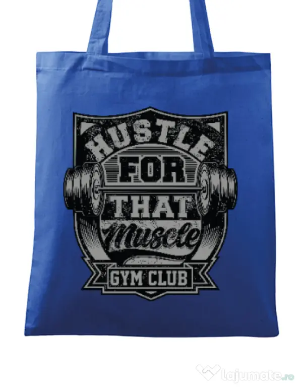 Sacosa din panza Hustle for that muscle Albastru regal