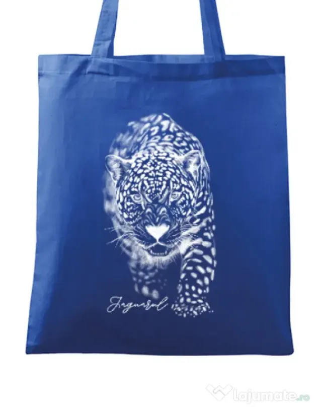 Sacosa din panza Jaguarul Alb Albastru regal
