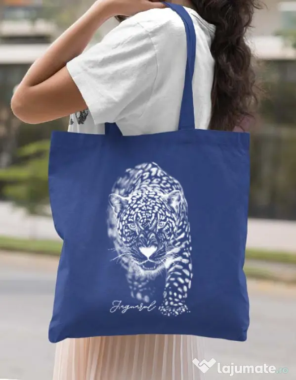 Sacosa din panza Jaguarul Alb Albastru regal