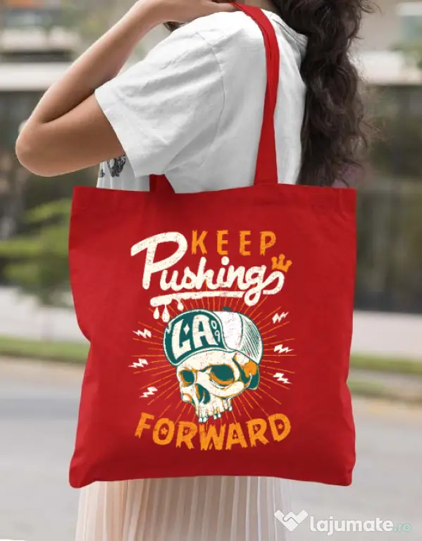 Sacosa din panza Keep pushing Rosu