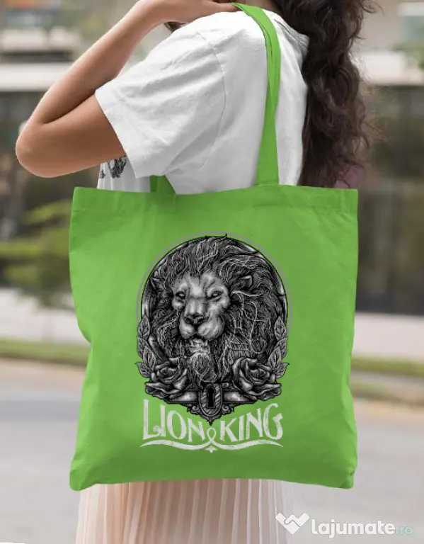 Sacosa din panza Lion king Verde mar