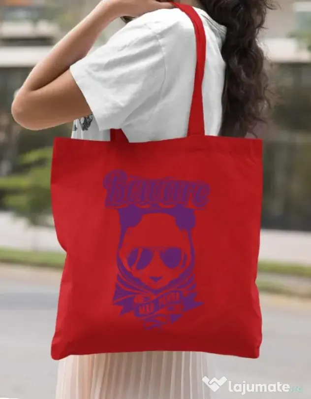 Sacosa din panza Mad Panda Rosu