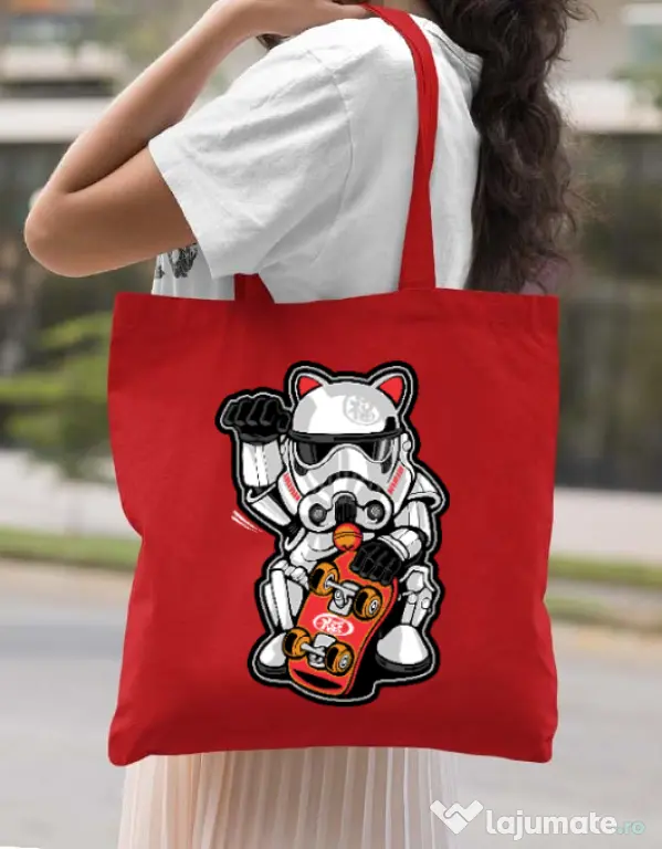 Sacosa din panza Maneki trooper Rosu