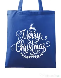 Sacosa din panza Merry Christmas Albastru regal