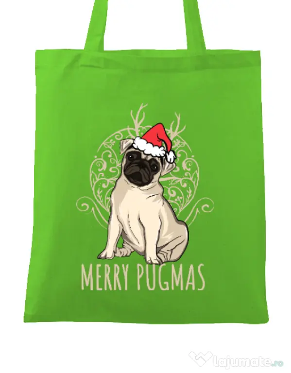 Sacosa din panza Merry pugmas Verde mar