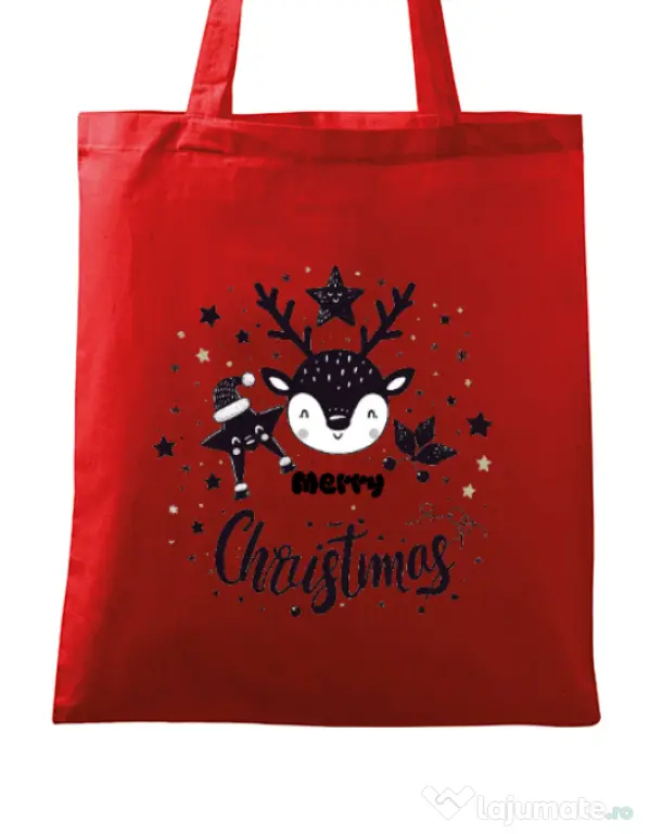 Sacosa din panza Merry schristmas Rosu