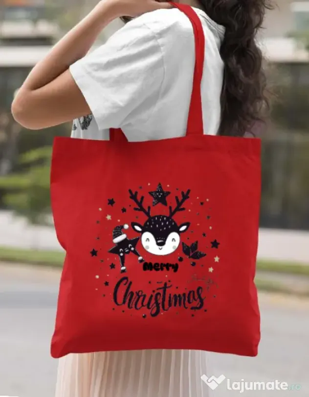 Sacosa din panza Merry schristmas Rosu