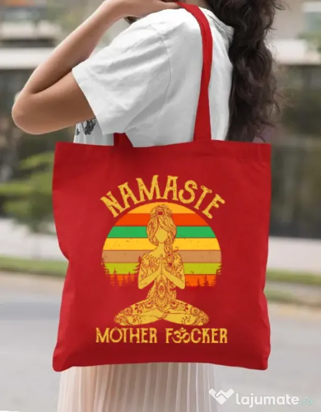 Sacosa din panza Namaste motherfucker Rosu