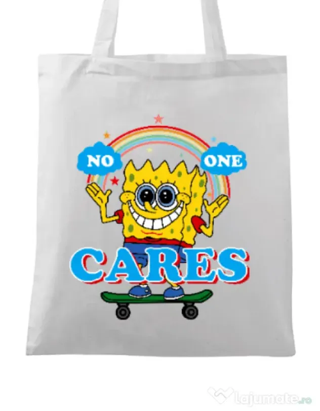 Sacosa din panza No one cares Alb