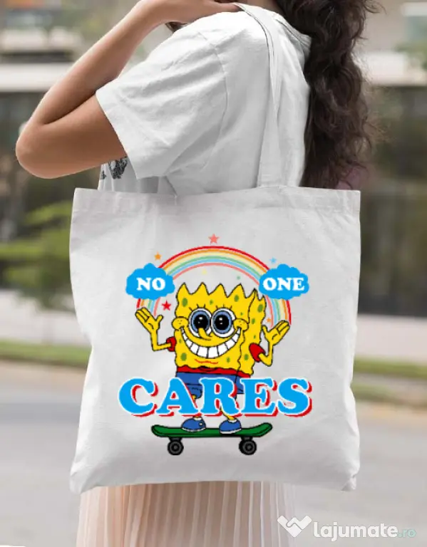 Sacosa din panza No one cares Alb
