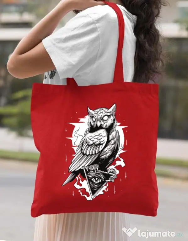 Sacosa din panza Owl Rosu