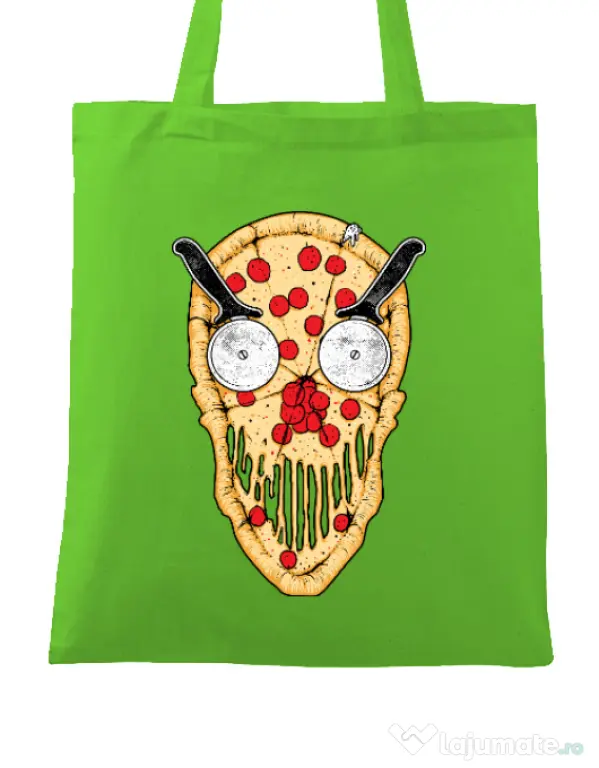 Sacosa din panza Pizza skull Verde mar
