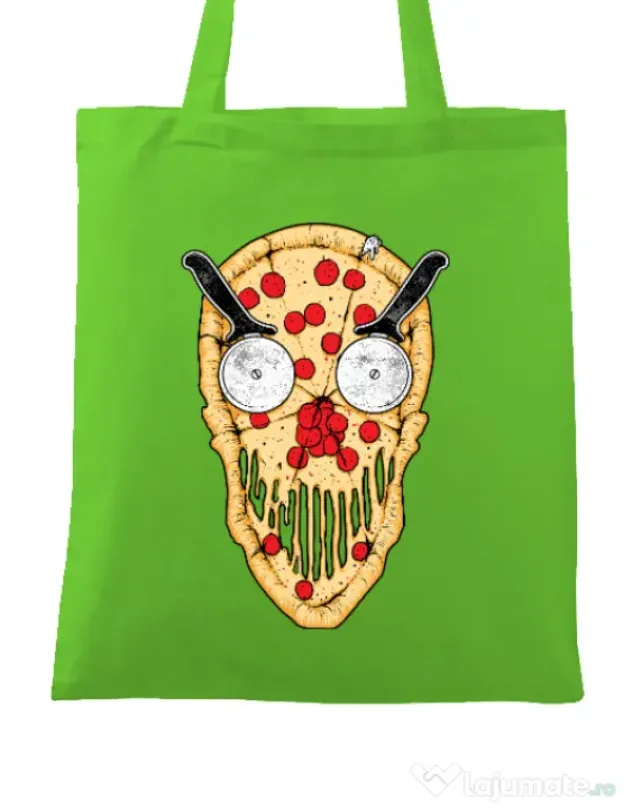 Sacosa din panza Pizza skull Verde mar