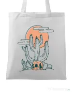 Sacosa din panza Skull and Cactus Alb