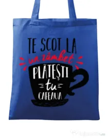 Sacosa din panza Te scot la un zambet Albastru regal