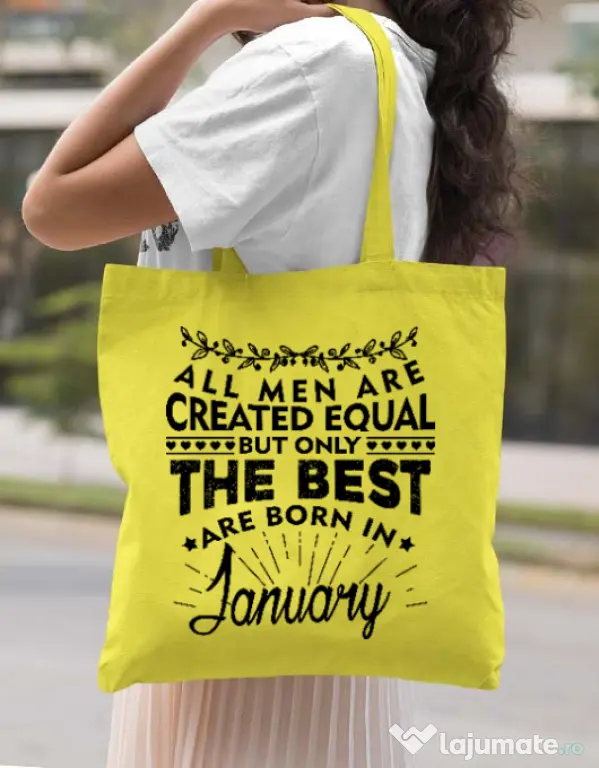 Sacosa din panza The best men are born in January Galben