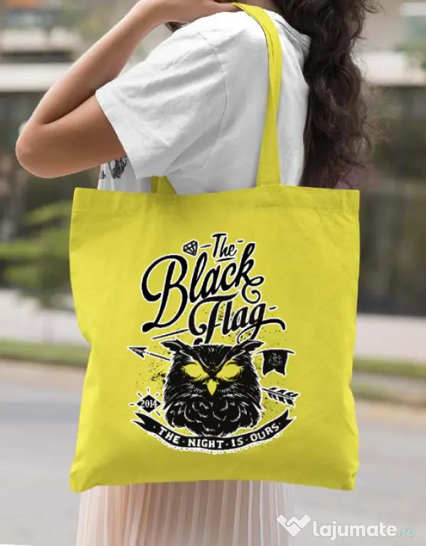 Sacosa din panza The black flag owl Galben