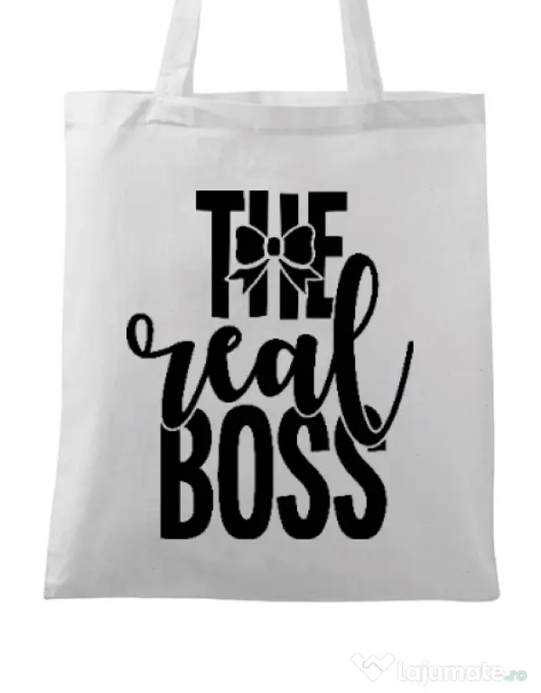 Sacosa din panza The real boss Alb
