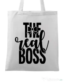 Sacosa din panza The real boss Alb