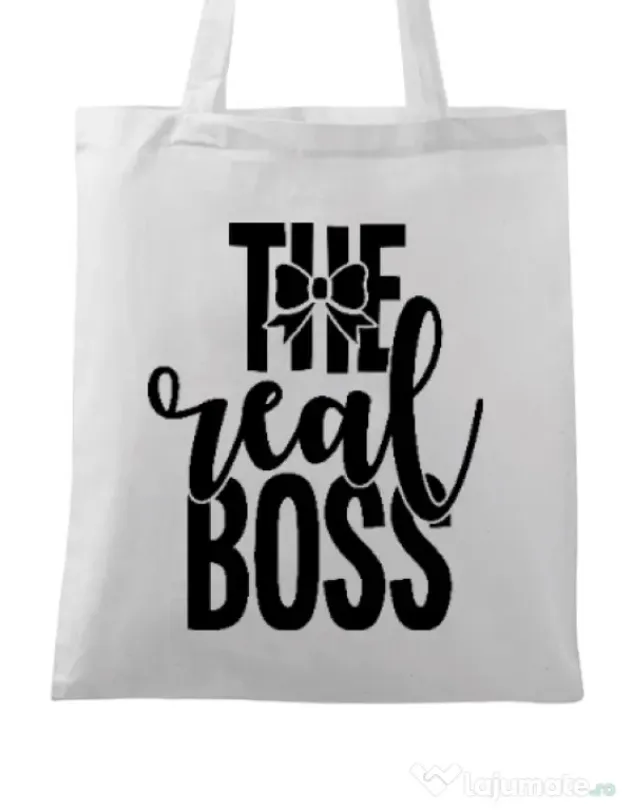 Sacosa din panza The real boss Alb