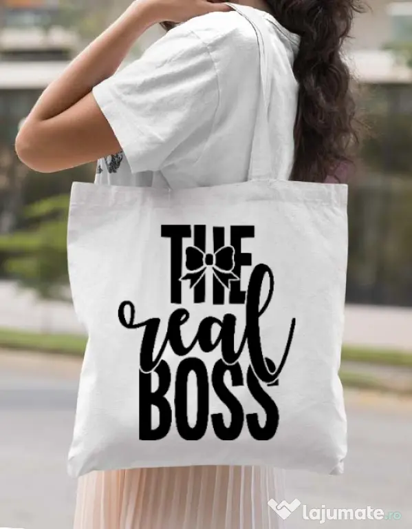 Sacosa din panza The real boss Alb