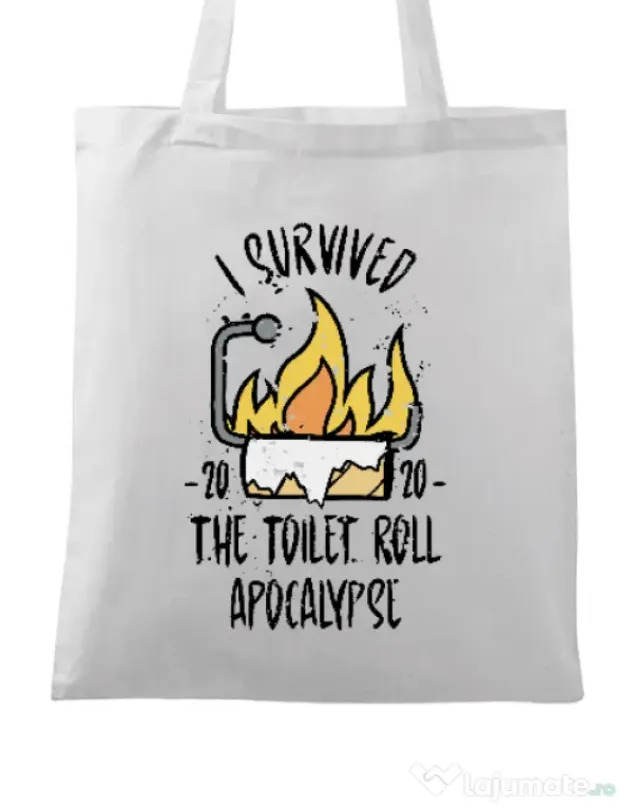 Sacosa din panza Toilet roll apocalypse Alb