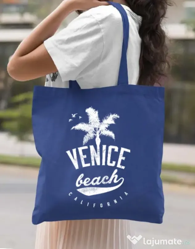 Sacosa din panza Venice beach California Albastru regal