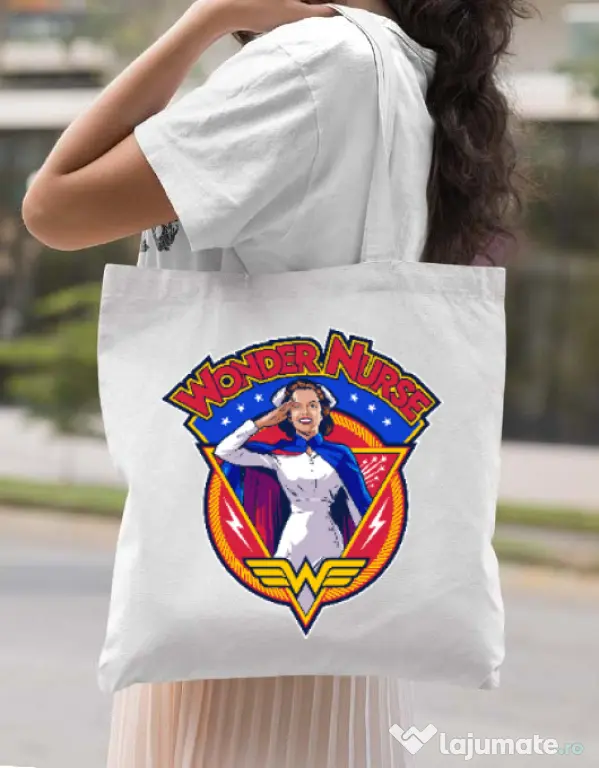 Sacosa din panza Wonder nurse Alb
