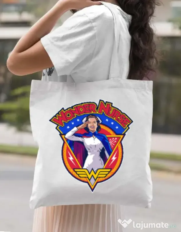 Sacosa din panza Wonder nurse Alb