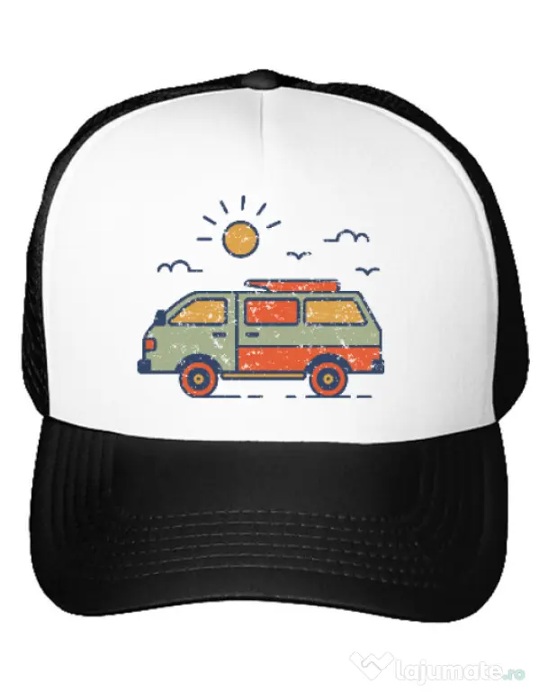 Sapca personalizata Retro travel van Alb